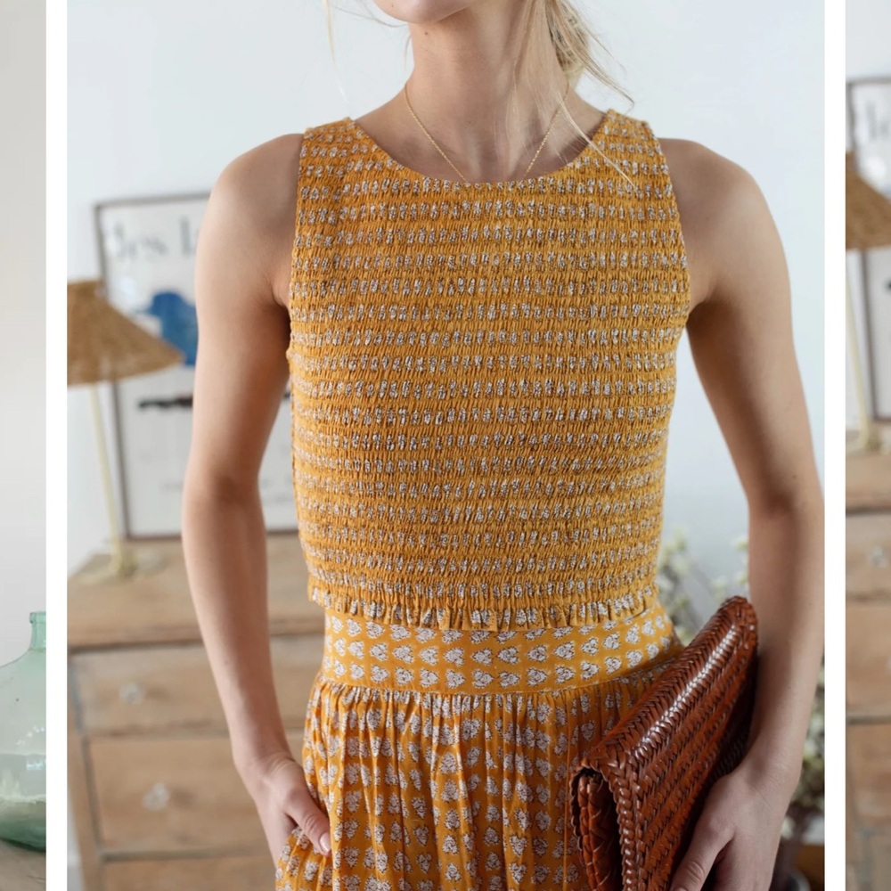 Marea Charlotte Smocked tank in marigold size xs